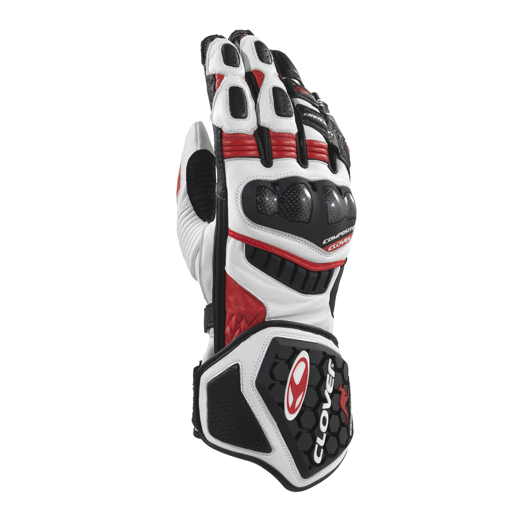 Γάντια δερμάτινα μηχανής - Γάντια μηχανής - Γάντια δερμάτινα Racing CLOVER RS-9 1173 B/R Λευκά κόκκινα μαύρα Γάντια