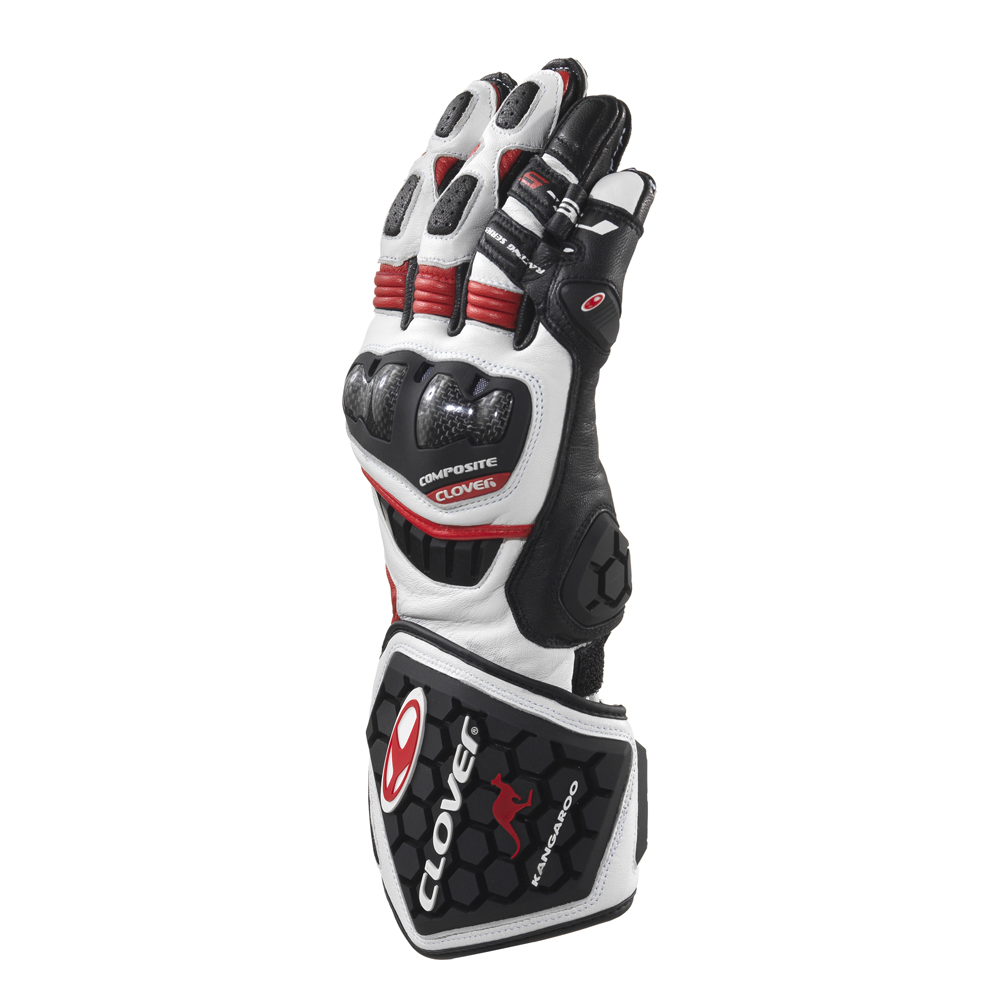 Γάντια δερμάτινα μηχανής - Γάντια μηχανής - Γάντια δερμάτινα Racing CLOVER RS-9 1173 B/R Λευκά κόκκινα μαύρα Γάντια