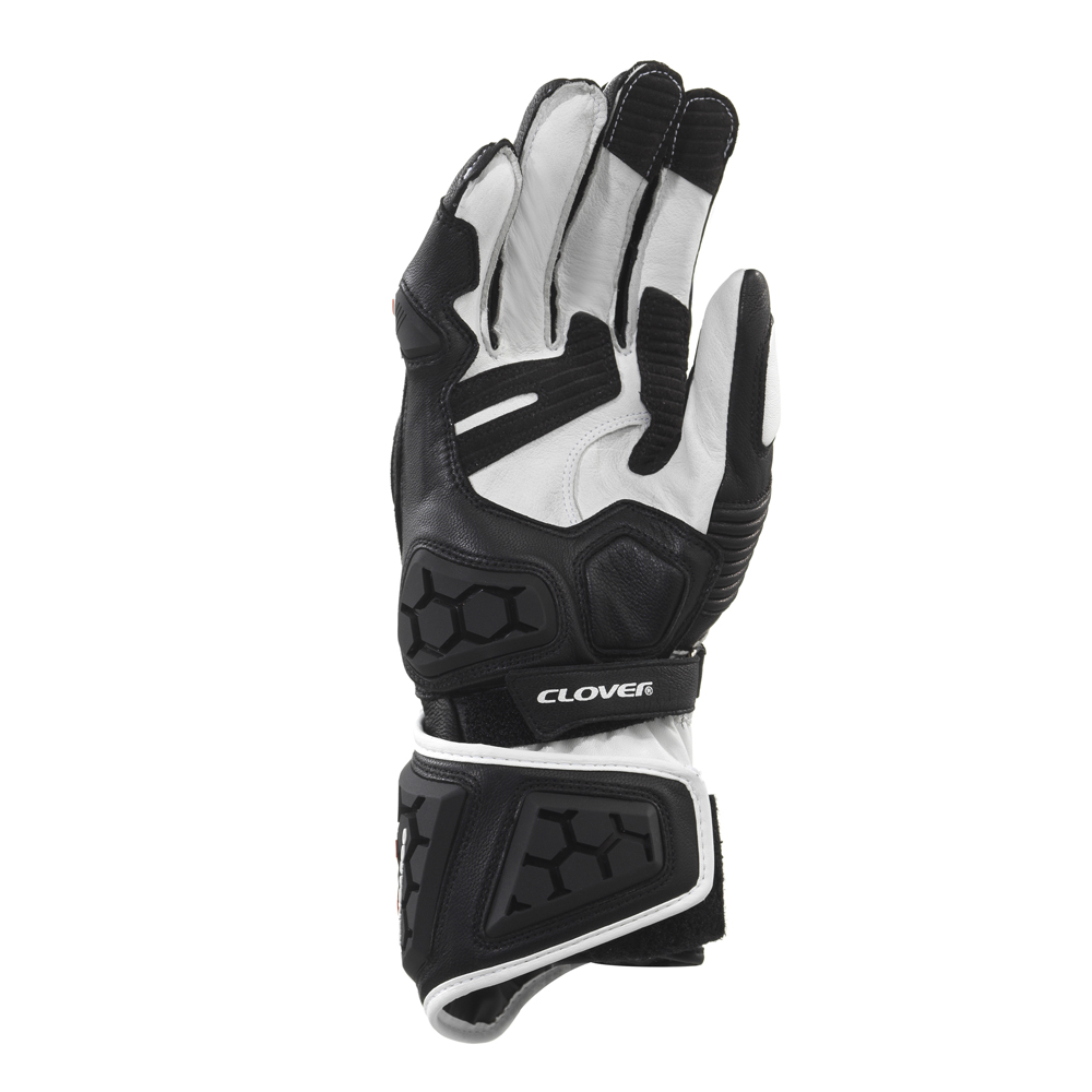 Γάντια δερμάτινα μηχανής - Γάντια μηχανής - Γάντια δερμάτινα Racing CLOVER RS-9 1173 N/B Μαύρα λευκά Γάντια
