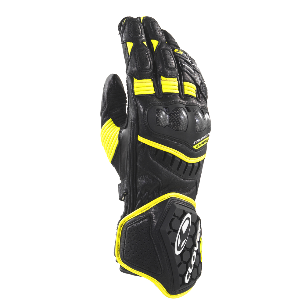 Γάντια δερμάτινα μηχανής - Γάντια μηχανής - Γάντια δερμάτινα Racing CLOVER RS-9 1173 N/G Μαύρα κίτρινα Γάντια