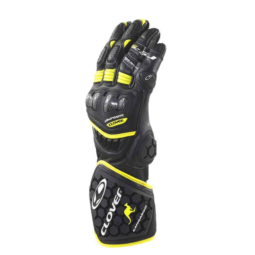 Γάντια δερμάτινα μηχανής - Γάντια μηχανής - Γάντια δερμάτινα Racing CLOVER RS-9 1173 N/G Μαύρα κίτρινα Γάντια