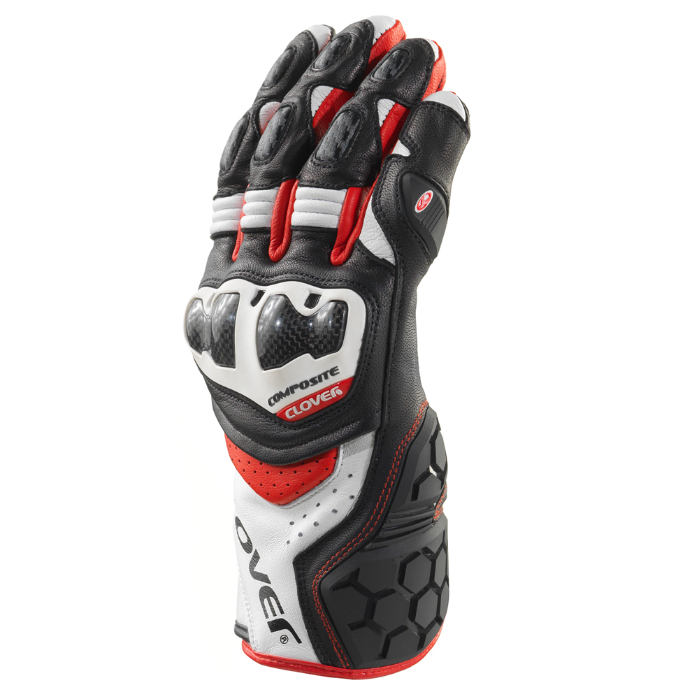 Γάντια δερμάτινα μηχανής - Γάντια μηχανής - Γάντια δερμάτινα CLOVER RSC-4 1161 B/R Λευκά κόκκινα μαύρα Γάντια